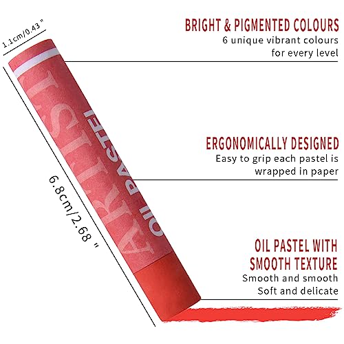 Mifuner Soft Oil Pastels Set (6 Sticks,6 Colors),Colors Heavy Oil Pastels Vibrant and Creamy,Pastel Art Supplies for Artists,Gallery Oil Painting Stick,Adult Art Drawing. Red - color: Pastel-6pcs Red