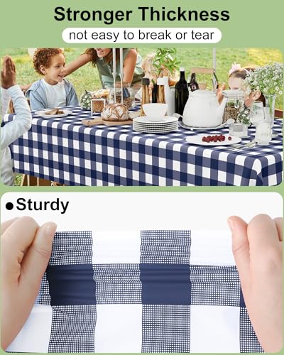 Smiry 8 Packs Gingham Disposable Table Cloth, 54 x 108 Inch Waterproof Plastic Tablecloth, Rectangle Navy and White Checkered Table Covers for Picnic, Birthday, Party - color: Navy and White, size: 54"x108" (Pack of 8)