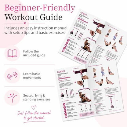 3-Tube Pedal Resistance Band with Handles, 90lbs Peak Resistance | Nylon-covered straps prevent snap injury. Padded pedals & non-slip grips ensure comfortable full body exercises. Beginner gym - color: Pink