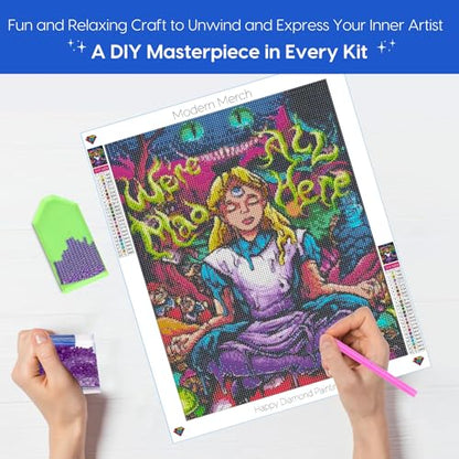 Modern Merch Alice in Wonderland Diamond Art Kits for Adults 'We're All Mad Here' 5D Diamond Painting for Adults, DIY Trippy Wall Art, Cross Stitch Gem Art, Full Round Drill 12x16 - color: Alice in Wonderland