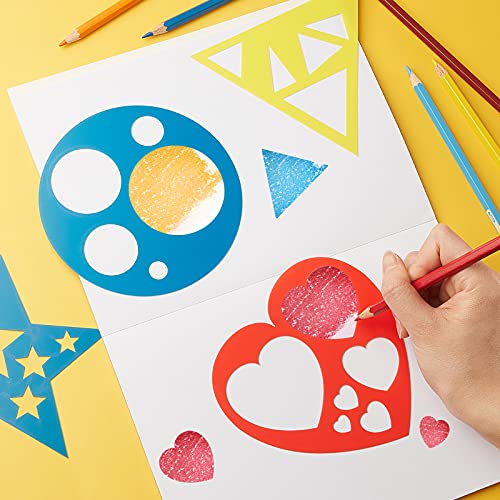 Tenare 12 Shape Drawing Stencils,Classic Styles,4.9 X 5.1 Inch,Cute Colors | Geometric Templates for Kids Art, Circles Hearts Triangles Stars Hexagons, Reusable Tracing for Toddlers Preschoolers Crafts - color: Cute Colors, size: 4.9 x 5.1 Inch