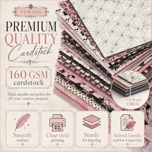 Pink Halloween Scrapbook Paper Pad, 24 Double-Sided 6 x 6 Cardstock Sheets | 24 double-sided 6 x 6 inch sheets in 24 patterns, made from 60 lb cover acid- and lignin-free lightweight cardstock - color: Halloween-A