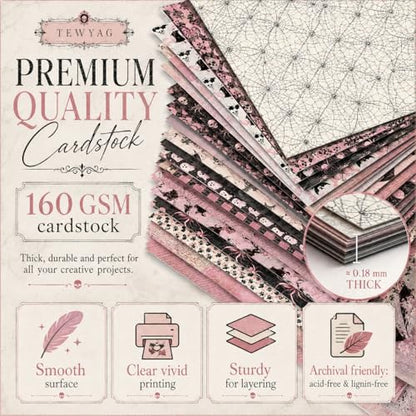 Pink Halloween Scrapbook Paper Pad, 24 Double-Sided 6 x 6 Cardstock Sheets | 24 double-sided 6 x 6 inch sheets in 24 patterns, made from 60 lb cover acid- and lignin-free lightweight cardstock - color: Halloween-A