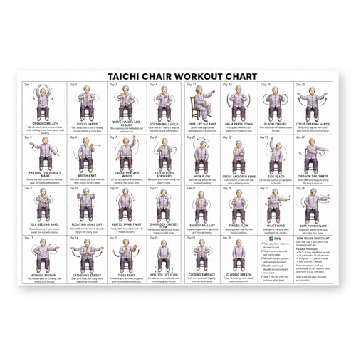 dzbBest Tai Chi Chair Workout Chart, Unframed Exercise Poster, 12x16 Inch | 30-Day Seated Movement Guide • Clear Step-by-Step Layout • Large Reference Format • Flexible DIY Display - color: Unframed Style 1, size: 16"L x 12"W