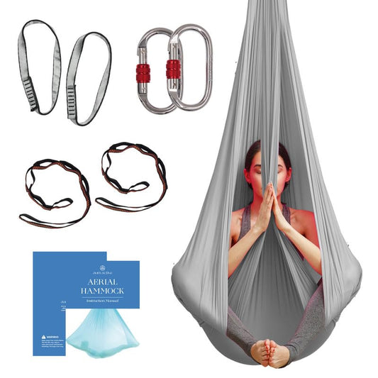 Aerial Yoga Hammock Swing, 4.5 Yards, Aerial Silks with Hardware - color: Silver, size: 4.5 yards