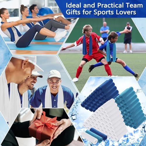 Hosuly 150 Pack Cooling Towels Bulk 40 x 12 Inch Large Chilly Breathable Sweat Sports Cold Towels Sublimation Microfiber Ice Neck Rag for Hot Weather Workout Gym Team Gift (Dark Blue,Light Blue,White) - color: Dark Blue,light Blue,white
