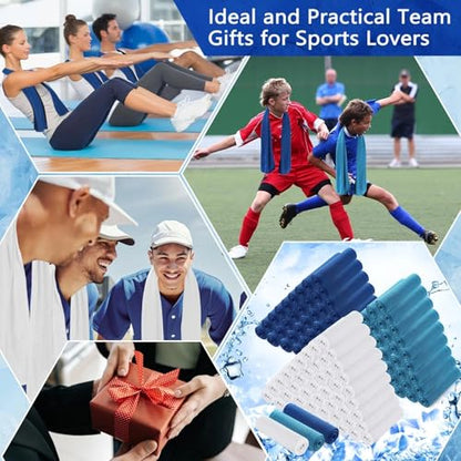 Hosuly 150 Pack Cooling Towels Bulk 40 x 12 Inch Large Chilly Breathable Sweat Sports Cold Towels Sublimation Microfiber Ice Neck Rag for Hot Weather Workout Gym Team Gift (Dark Blue,Light Blue,White) - color: Dark Blue,light Blue,white