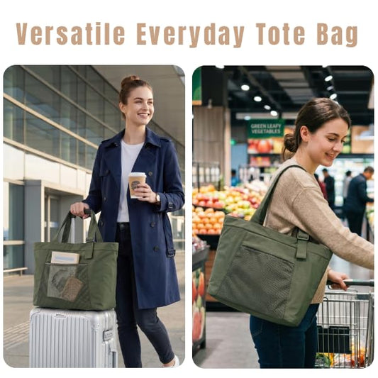 Travel Tote Bag for Women, Large Nylon Bag with Yoga Mat Strap and Luggage Sleeve,Shoulder Bag for Daily Use - color: Green