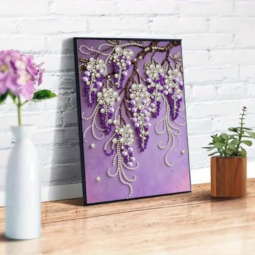 GEMFAMILY 5D Diamond Art Kits for Adults,DIY Violet Pearl Diamond Painting Kit for Beginners,Pearl Diamond Dots Painting Crystal Rhinestone Gem Art for Home Wall Decor 12 X 16 Inch - color: HL6678