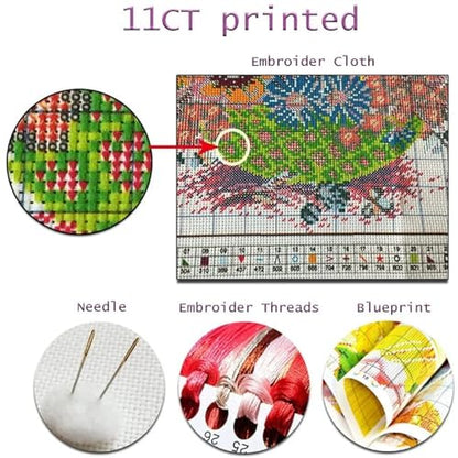 Fanxvivy Stamped Cross Stitch Kits for Beginners Full Range of Cross Stitching Preprinted Embroidery Kits for Adults, 11CT Embroidery Pattern Needlepoint Kits-Peach Blossom Moon 16x20 inch - color: Artdesign07