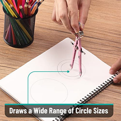 Mr. Pen- Professional Compass for Geometry, Extra Lead | Metal Compass Drawing Tool for Students, Drafting and Engineering, Technical Drawings, Circles and Geometry Projects - color: Pink