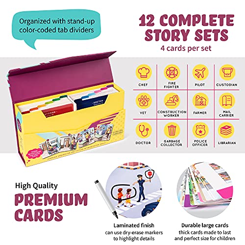 SPARK INNOVATIONS Kids Story Cards Sequence Game Large Storytelling and Sequencing Cards. Community Helper Stories for Sentence Building Educational Picture Card Games - style: Community Helper Themed Sequencing Cards