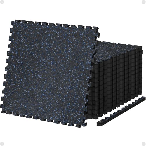AIRHOP 0.79" Thick Gym Flooring for Home Gym, 24 Sq Ft Rubber Top Gym Mat - color: Black/Blue, size: 24 Sq Ft (6 Tiles)
