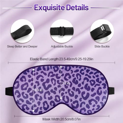 Silk Sleep Mask, Blackout Eye Mask for Sleeping with Adjustable Strap - color: Purple Leopard