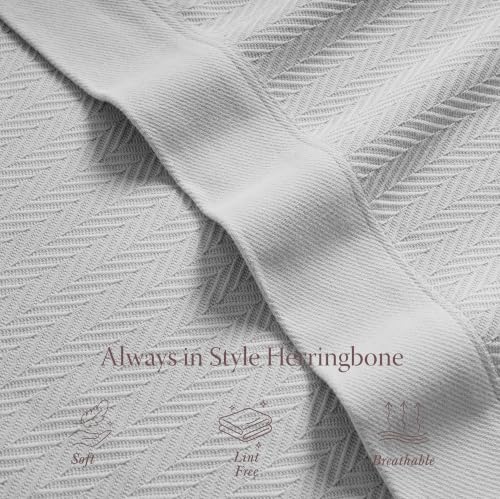 Threadmill Luxury Cotton Blankets for King Size Bed | All-Season Cozy 100% Cotton King Size Blanket | Herringbone Soft Fall Thermal Blanket fits California King Size Bed | Light Grey | All-Season Thermal Blanket, Soft & Breathable, Cozy Moisture-Wicking,