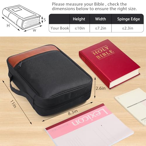 GERMUN Bible Cover with Durable Handle, Carrying Book Case Church Bag Bible, Protective with Zippered Pocket, Bible Accessories Supplies, Book Protector for Book Lovers, BlackBrown