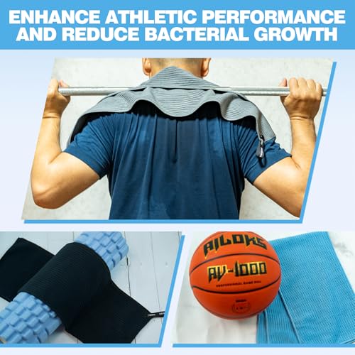 Microfiber Gym Towels with Snap Straps, Yoga Towel for Home and Gym, 16 Inch x 28 Inch, 6 Pack (Black/Blue, 16" x 28") - color: Black/Blue