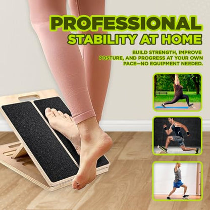 Playbees Portable Wooden Slant Board for Calf Stretching & Squats – Adjustable Incline Calf Stretcher with Non-Slip Surface, Foldable Design for Physical Therapy, Pilates, Ankles & Legs