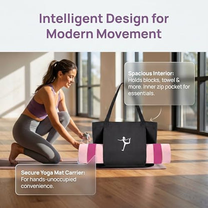 Yoga Bag Canvas Tote Mat Holder Large Gym Pilates Women - color: Black