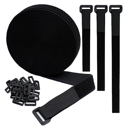 YiwerDer 1"x20FT Hook and Loop Straps, with 30 Plastic Buckles, Adjustable Fastening Cable Straps, Cut-to-Length Cinch Strap, Reusable Nylon Securing Cord Ties for Organizer or Storage - Black - style: 20FTx 1Inch