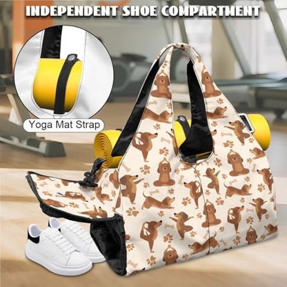 Yoga Gym Bag with Removable Adjustable Shoulder Strap, Shoe Compartment & Top Yoga Mat Holder 17.72x8.66x9.84in - color: Creative Yoga Dog Footprint Print
