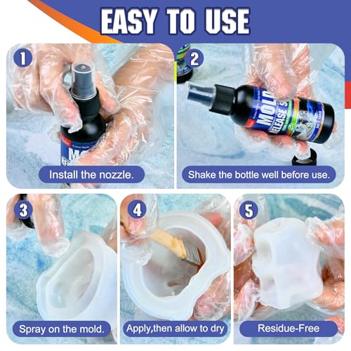 Silicone Mold Release Spray - 7oz Fast-Drying Non-Stick Water Based Mold Release Agent, Promotes Mold Longevity, for Epoxy Resin, Candle, Soap, Plaster, Plastic & Silicone Molds