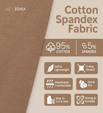 EOVEA - Cotton Spandex Fabric by The Yard - 4 Way Stretch Jersey Knit - Spandex & Cotton T-Shirt Fabric - Lightweight, Breathable - 60" Wide Roll| 10 oz(Dk Mocha, 1 Yard) - color: Dk Mocha, size: 1 Yard