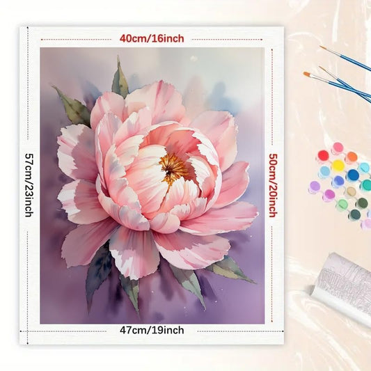 Peony Paint by Numbers Kit for Adults - DIY Pink Peony Painting on Canvas 16x20 Inches, Acrylic Paint Set, Suitable for Beginners, Great for Home Decoration or Gifts - color: TCXY06420, size: 16X20IN Folded