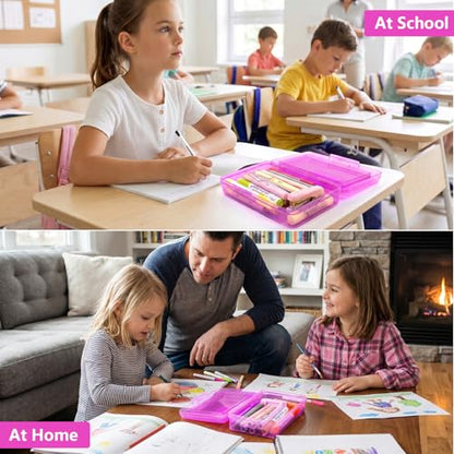 GAMENOTE Plastic Pencil Box with Personalized Sticker,Kid Hard Pencil Case with Snap-tight Lid,Small Art Craft Storage Containers,School Supplies Box for Boys,Girls (Double-Layer Purple) - color: Double-Layer Purple