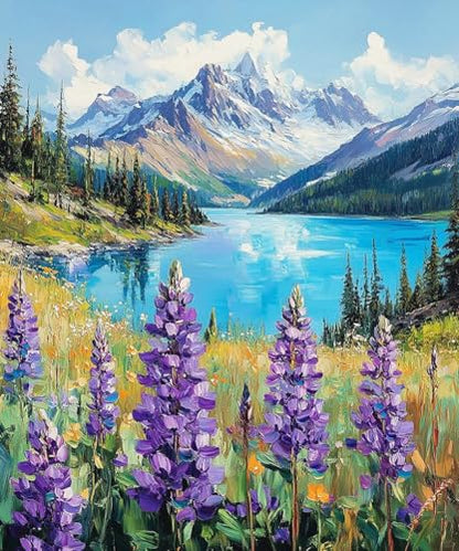 Landscape Paint by Numbers Kit for Adults Beginner,Mountain Scene,16x20" | Full set with wooden brushes,rolled canvas,rich paints.Calming activity.Beginner friendly.Just open and paint. - color: 16"X20"Rolled Canvas-Landscape 20