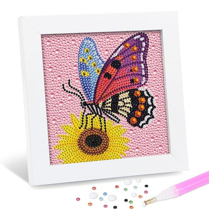 Leixonl Diamond Art Kits for Kids with Framed (7 in) Cartoon Animals DIY Gem Art Painting - Arts & Crafts Gifts for Beginners & Teens (1p-6-in-butterfly) - color: Butterfly