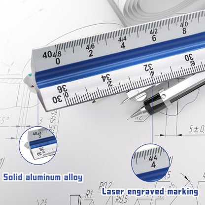 Biaungdo 3 Pack Architect Engineer Scale Ruler 12 Inch Multi for Drafting | Laser-Etched Precision Markings, Dual Imperial Metric Scales, Includes Metal Ruler, For Architects Engineers Students