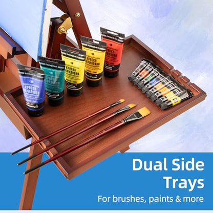 Large Horizontal Wooden Painting Easel, Holds up to 50'' | H-Frame Studio Easel Stand with Storage Drawer and Palettes, Suitable for Adults, Beginners, and Artists, Walnut - style: Walnut
