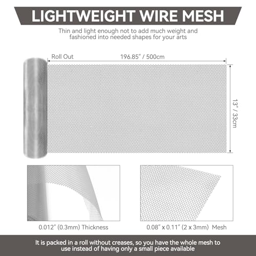 Sculpting Mesh 13 Inch by 16.4 Foot, Moldable Aluminum Mesh for Arts and Craft, Aluminum Wire Mesh Roll, Craft Mesh for DIY Projects - size: 13 Inch by 16.4 Foot