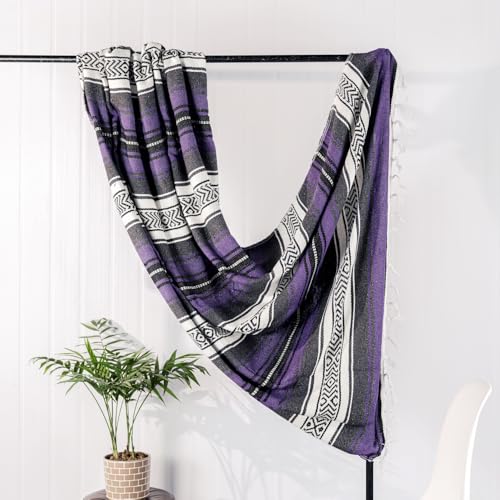 Airooglee Large Mexican Blanket - Perfect as Yoga Blanket, Outdoor Blanket, Beach Blanket, Serape Blanket, Picnic Blanket, Camping Blanket, Boho Home Décor (Purple) - color: Purple