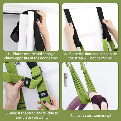 Leg Stretcher Strap Adjustable Fitness Strap Band for Waist Trainer Stretching Door Swing Flexibility Tensile Trainer with Carrying Pouch Back Bend Go Upside-Down for Yoga Practitioner Ballet Dancer Gymnastics Exercises - color: Green