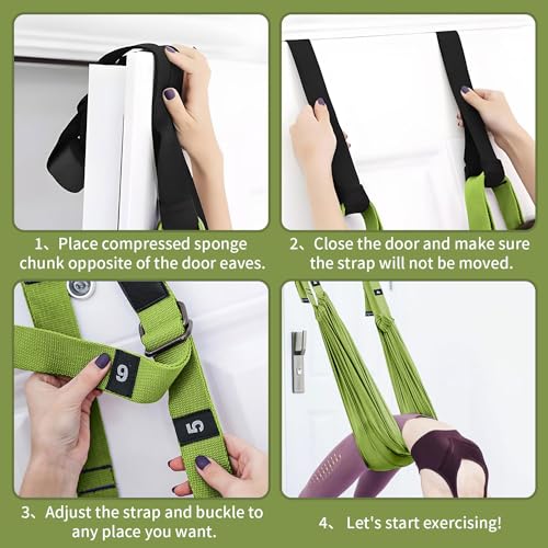 Leg Stretcher Strap, Adjustable Door Flexibility Trainer - color: Green