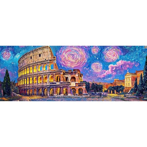 Reofrey Large Diamond Art Kits for Adults Rome Night View, 12x31.5 inch Full Drill Round Rhinestone Big Diamond Painting Kit Starry Sky, DIY Cross Stitch Embroidery Canvas for Crafts Home Wall Decor - color: Rome Night View