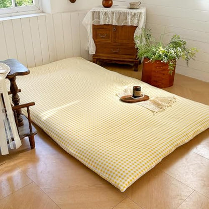 Yellow Gingham Japanese Floor Mattress Futon Cover, Twin - color: Yellow Gingham, size: Twin