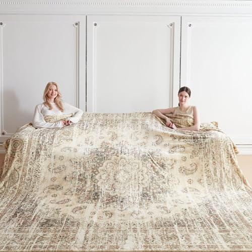 Oversized Vintage Pattern Blanket 120x120 Inches, Giant 10'x10' for Bed, Travel, and Camping, Extra Large Soft Blanket for The Whole Family and Outdoor,Beige - color: Beige -1, size: 120" x 120"