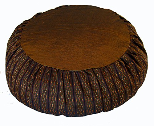 Meditation Cushion Zafu Pillow Buckwheat Fill - Global Weave Brown Gold - color: Brown Gold