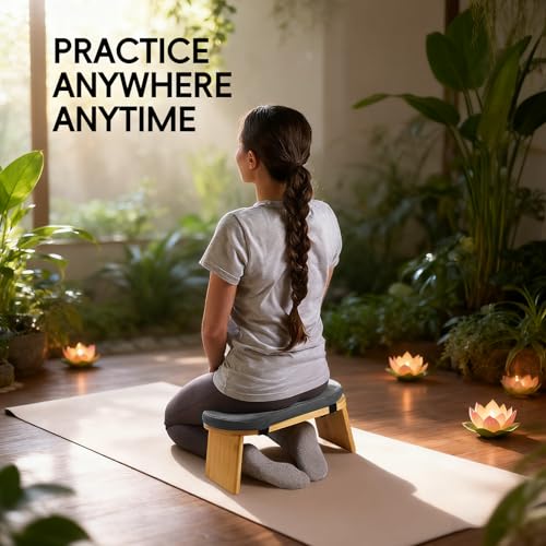 Natural Beech Wood Yoga Bench, Ergonomic Design for Kneeling, Meditation, Pilates, FSC Certified (Gray) - color: Grey