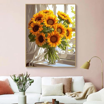 ZRIZQ Sunflower Paint by Numbers Kit for Adults Beginner,Flowers,16x20 | Full set with wooden brushes,rolled canvas,rich paints.Calming activity.Beginner friendly.Just open and paint. - color: 16"X20"Rolled Canvas(Frameless)-Flowers 3