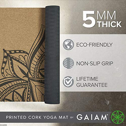 Gaiam Cork Yoga Exercise Mat | Natural Sustainable Cork Resists Sweat and Odors | Non-Slip TPE Backing Prevents Slipping| Great for Hot Yoga, Pilates, Fitness Working Out (68" x 24")