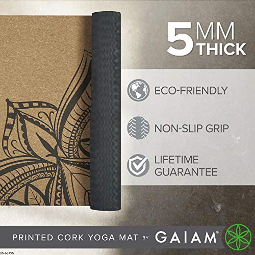 Gaiam Cork Yoga Exercise Mat | Natural Sustainable Cork Resists Sweat and Odors | Non-Slip TPE Backing Prevents Slipping| Great for Hot Yoga, Pilates, Fitness Working Out (68" x 24")