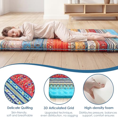 SCHNAUZER HOME Japanese Floor Mattress Futon Mattress Queen 3.5" Thick Boho - color: Boho, size: Queen( 80 x 60 )