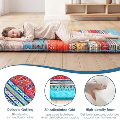 SCHNAUZER HOME Japanese Floor Mattress Futon Mattress Queen 3.5" Thick Boho - color: Boho, size: Queen( 80 x 60 )
