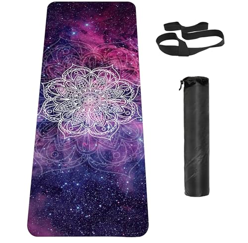 Non Slip Yoga Mat TPE Workout Mat for Men Women, Thick Workout Mat with Carrying Strap, Fitness Mats for Exercise, Yoga, Fitness, Pilates, Floor Workouts (72" x 24" x 6mm) - color: Flower D