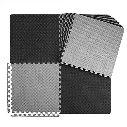 innhom 12/24/48 Tiles Gym Flooring Gym Mats Exercise Mat for Floor Workout Mat Foam Floor Tiles for Home Gym Equipment Garage - color: 6 Black and 6 Gray