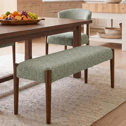 Usaint 42" End of Bed Bench with Wood Legs, Green with Walnut Leg - color: Green With Walnut Leg